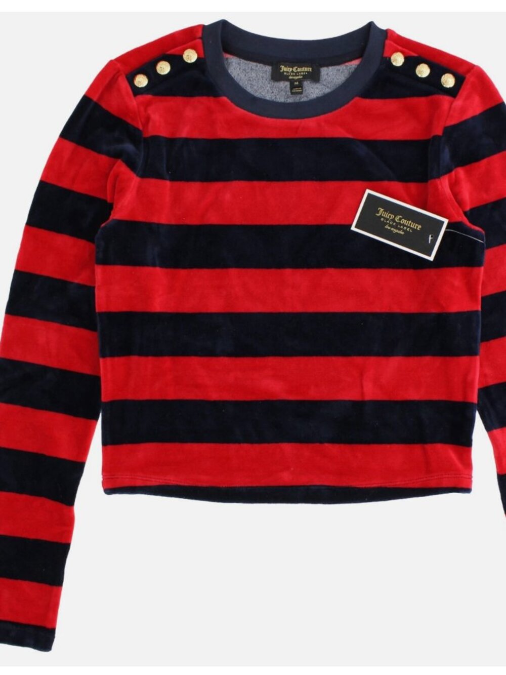 Juicy Couture Black Label Striped Velour Top Medium Red Navy